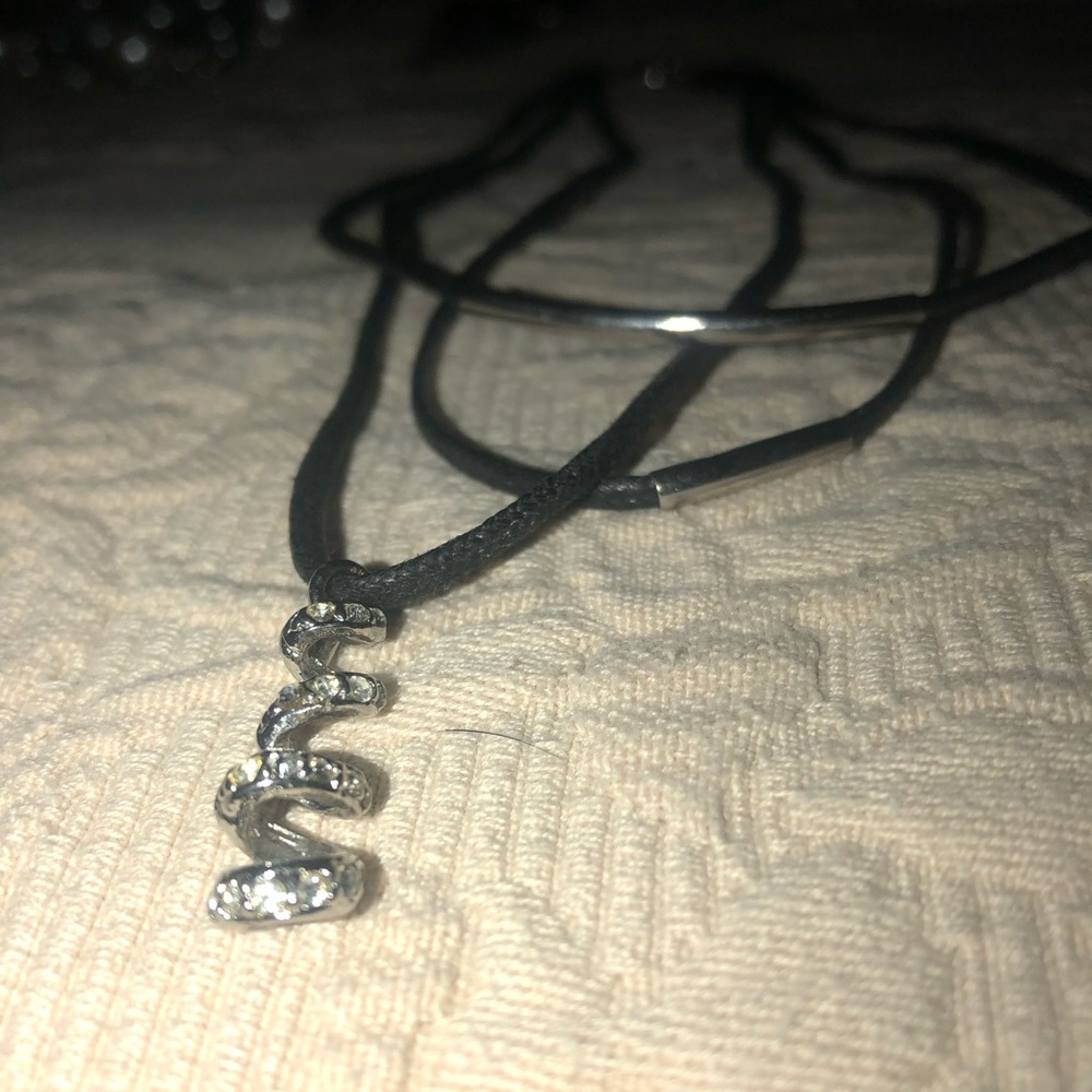 black Leatherlike with silver Necklace